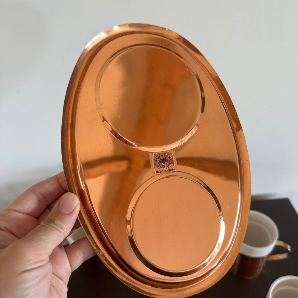 Vtg Baker Hart & Stuart Ceramic Copper Tea Set Teapot 4 Mugs Creamer 9pc Service - Picture 14 of 16